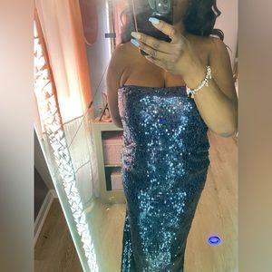 Blue Sequence Dress with Side Split
